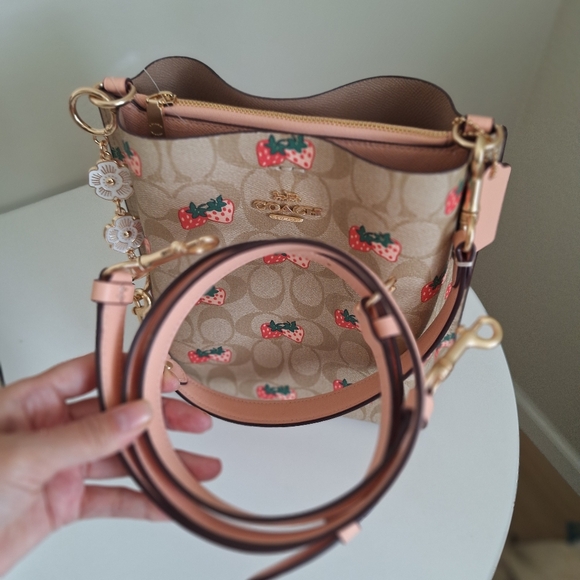 NWT Coach CB602 Mollie Bucket Bag 22 In Signature Canvas With Strawberry Print - Picture 9 of 11